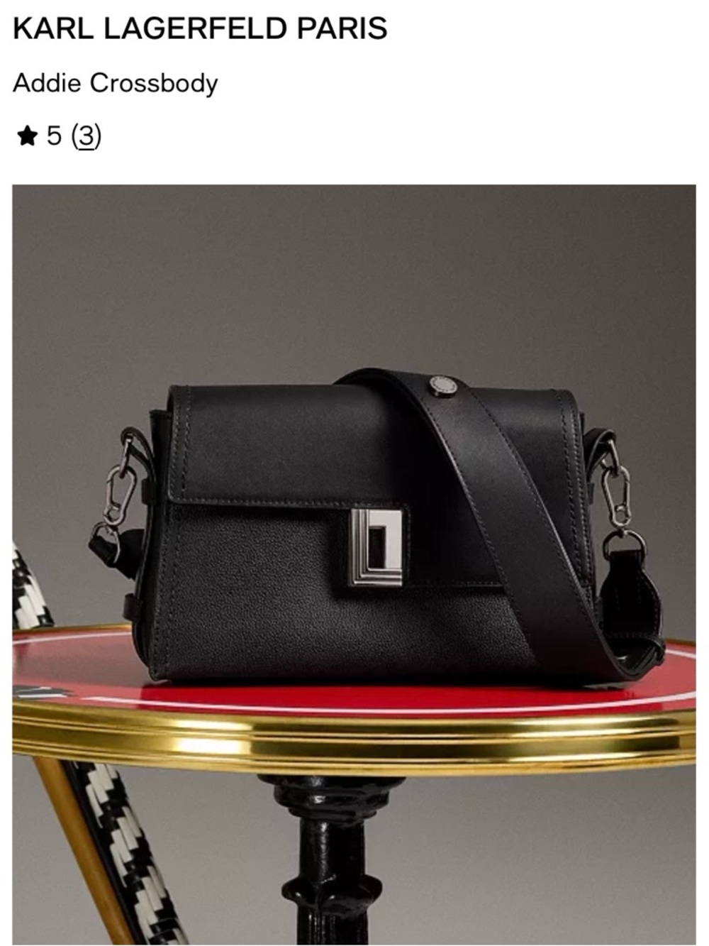 Karl Lagerfeld Black Addie Leather Crossbody with Silver Hardware